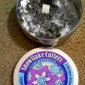 Snowflake Cookie Cutters and 2 Recipes in Tin Can